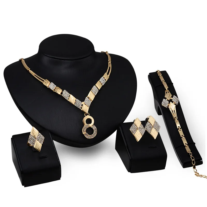 

Jewelry Sets For Women Party Accessories Pendant Statement African Beads Crystal Necklace Earrings Bracelet Rings set, N/a