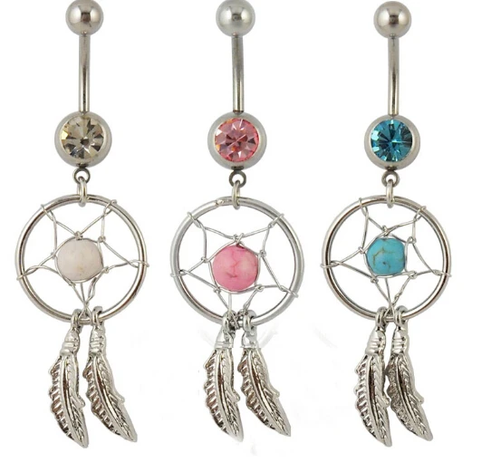 

Body Jewelry Crystal Gem Dream Catcher Navel Dangle Belly Barbell Button Bar Ring Body piercing Art