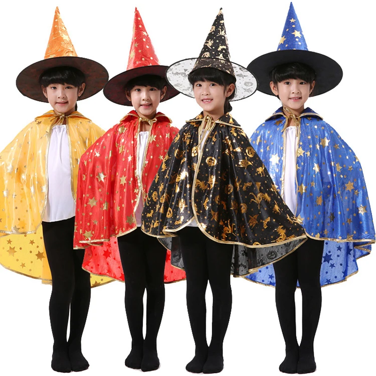 

Girls Boys Kids Gilding Star Pumpkin Cloak Party Hat Witch Halloween Fancy Party cloak, Black, red, orange