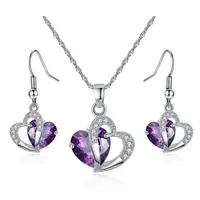 

Fashion Love Heart Purple Gemstone Zircon Necklace Earrings Jewelry Set For Women