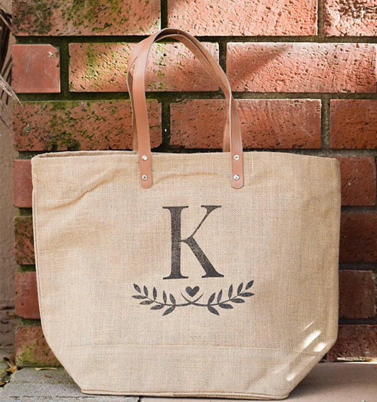 Cfp B200 Stocked Personalized Bridesmaid Leather Strap Burlap Tote Bag ...