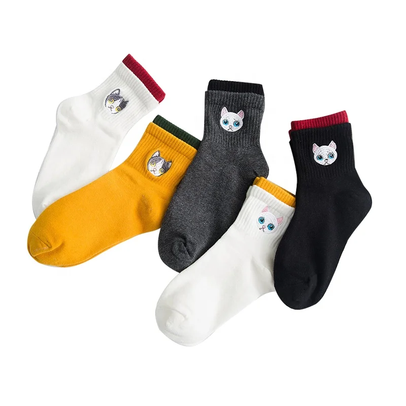 

Zhe Jiang yi wu cheap false two pieces cartoon cute sheer women socks cat socks for women, Colorful color