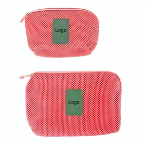 pink mesh travel zip makeup pouch organizer mini cosmetic bag