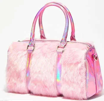 pink fur duffle bag