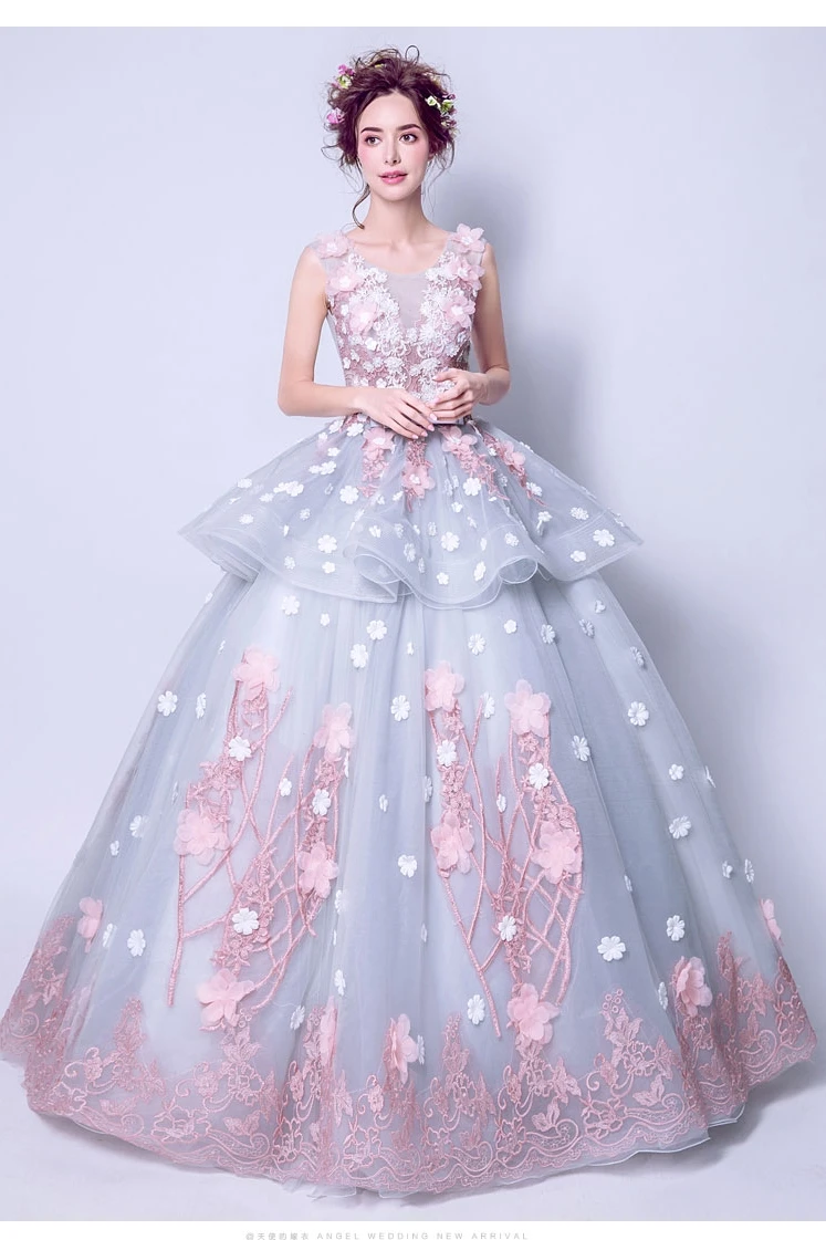 2352 Lace Wedding Dress Bowknot Design Tank Style Colored Flowers Appliqued Beautiful Wedding Dress Bridal Gown