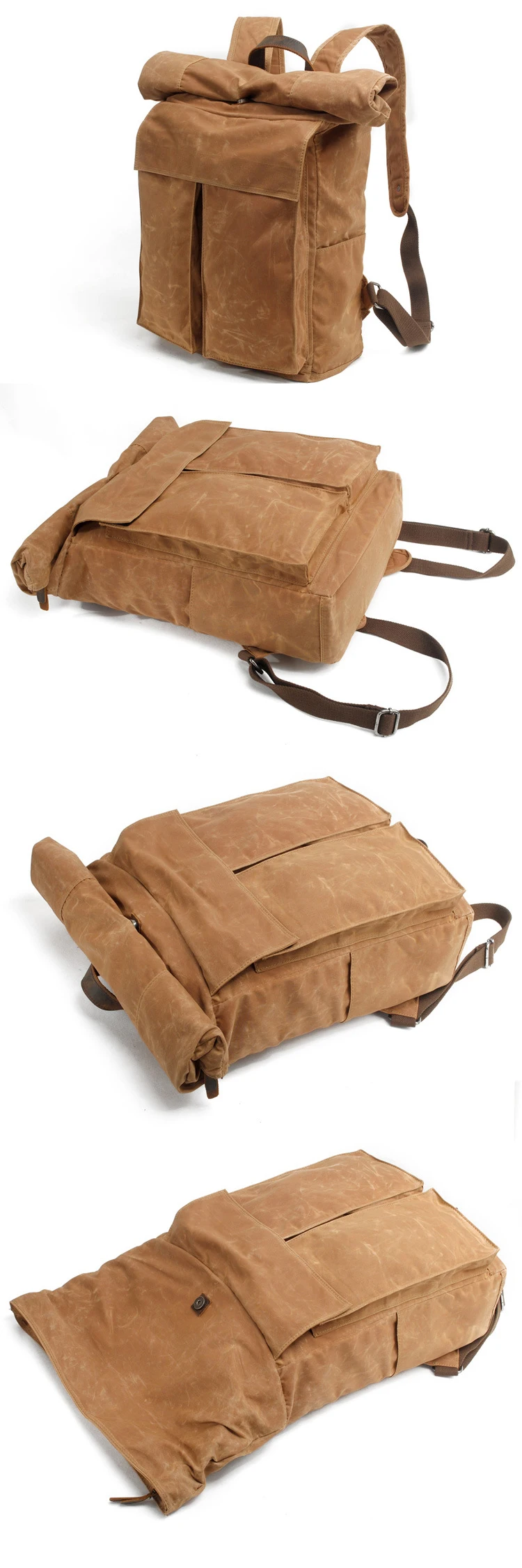 2018 Large capacity vintage outdoor water proof waxed canvas travelling hiking backpack bag for men