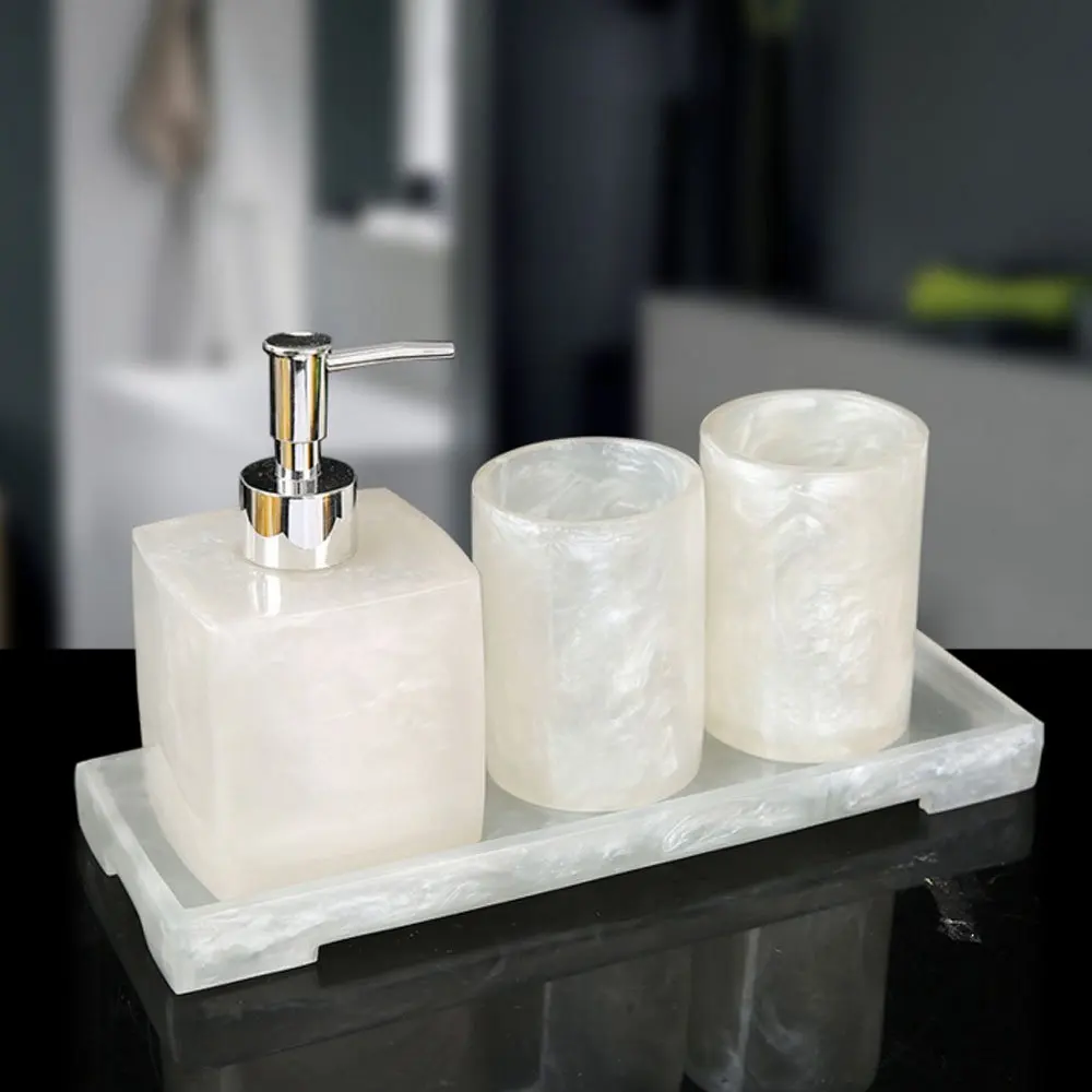 Luxury Polished White Pearl 100 Resin Bathroom Supply Accessories Set