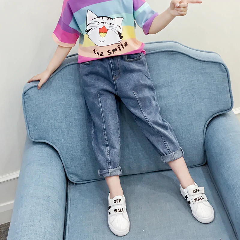 
New Arrival Girls Denim Long Pants Kids Plus Size Elastic Waist Jeans For Children 