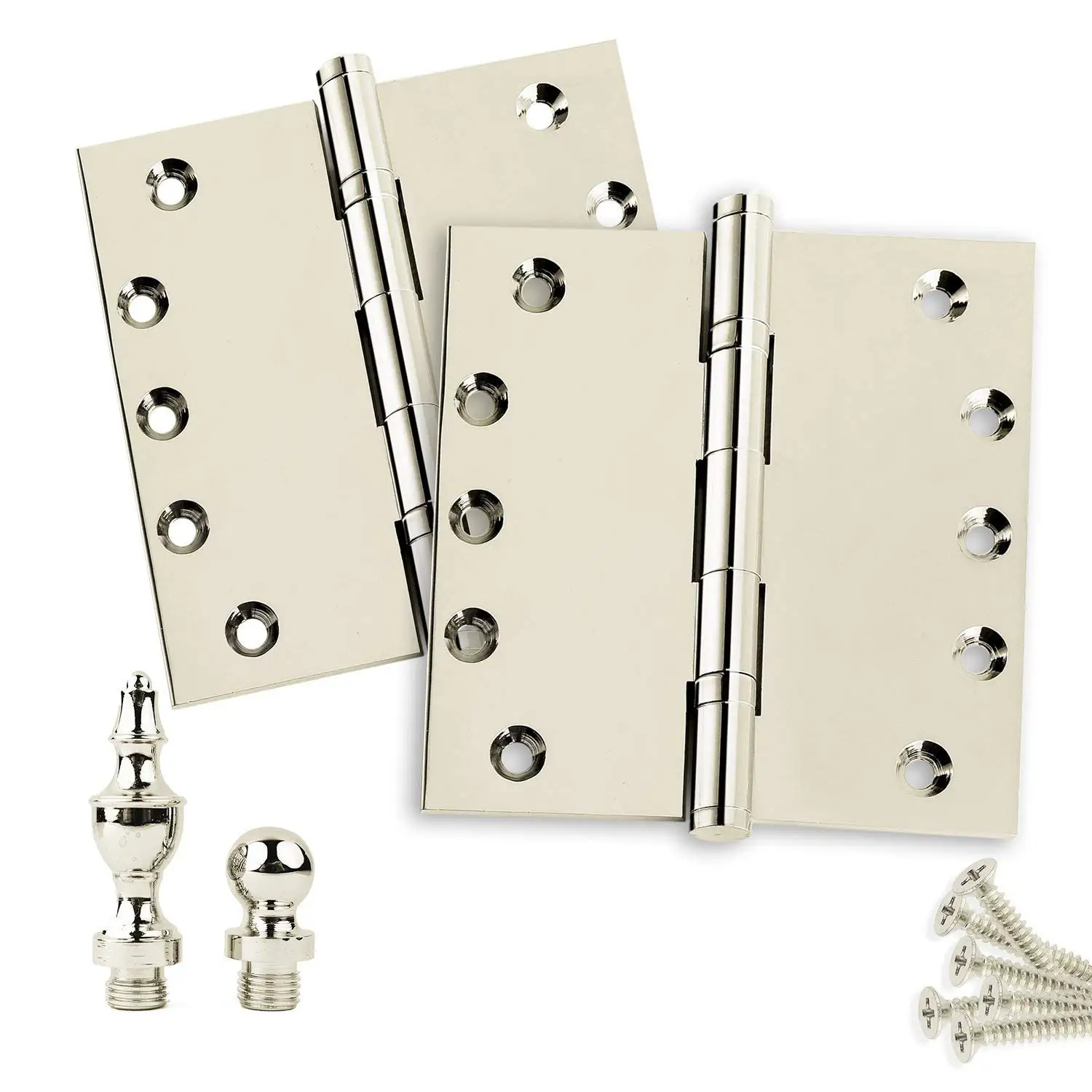 US14 Architectural Grade 2 Door Hinges 4 x 4 Extruded Solid Brass Ball Bearing Hinge Heavy Duty Polished Nickel Ball//Urn//Button Tips Included Stainless Steel Pin