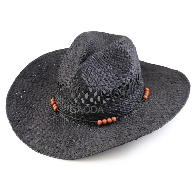 Black Cowboy Straw Hat Raffia Straw Hats For Men Buy Black Cowboy
