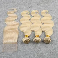 

613 Blonde Brazilian Hair Weave Bundles With Closure