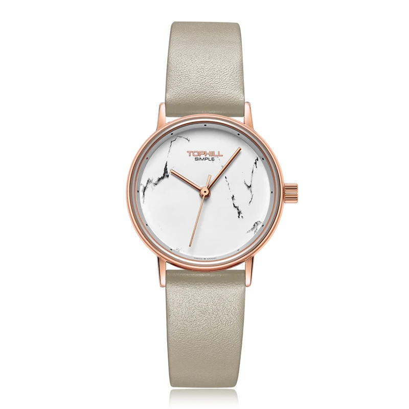 TOPHILL Newest Marble Dial Watch Simple Style Leather Ladies Marble Watch