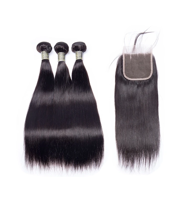 

3 Bundles Peruvian Cheap Remy Straight Hair With Closure,Hot Sale Amanda Brand Human Hair Weave Silky Straight, Natural colors