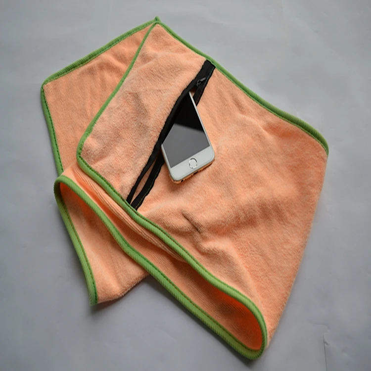 Microfiber Sports Outdoor Travel Towel With Zip Pocket Buy Microfiber