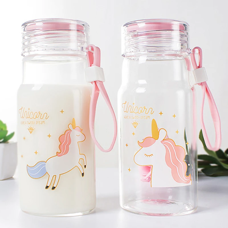

Hot Selling Product Unicorn Glass Water Bottle Student Water Bottle, Pink