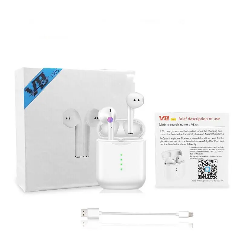 

2019 V8 wireless headset Tws Sync Connector Screen 5.0 Stereo 1:1 Wireless Headset For Iphone and android, Colorful