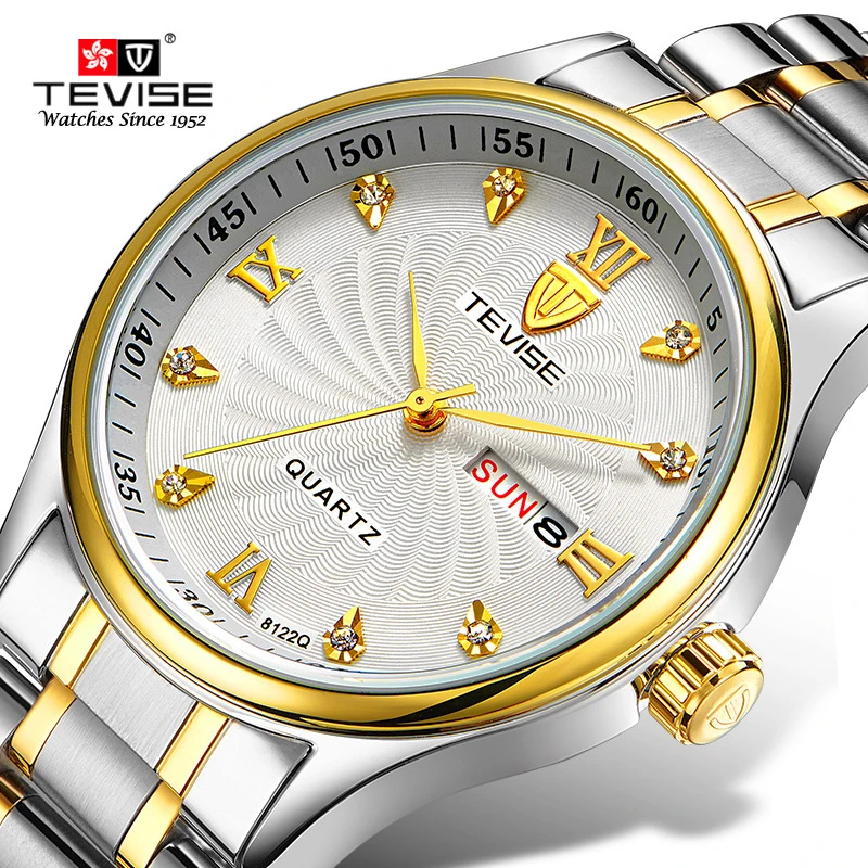 

TEVISE Brand 8122 Luxury Week Date Clock Men Waterproof Fashion Quartz Stainless Steel Wrist Watches for Men relogio masculino, N/a