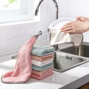 Image of O237 Square Hanging Microfiber Kitchen Absorbent Hands Wipe Washing Dish Towel Cleaning Cloth