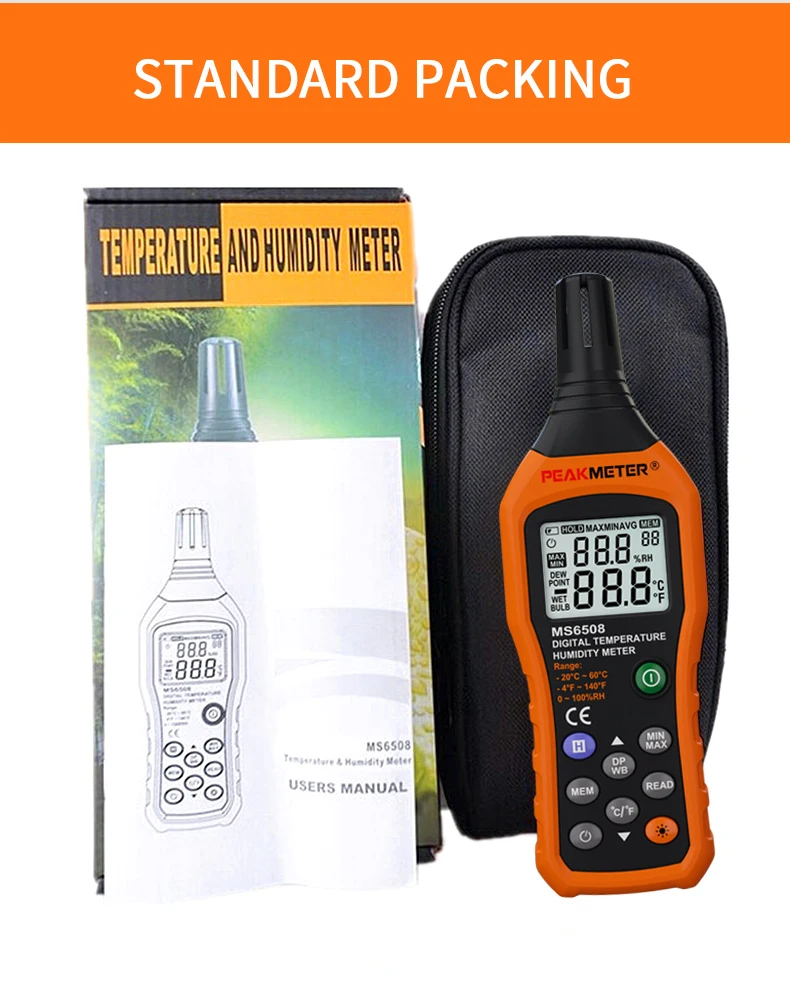 Medidor Digital portátil de temperatura y humedad PM6508, medidor Digital de alta precisión de humedad y temperatura