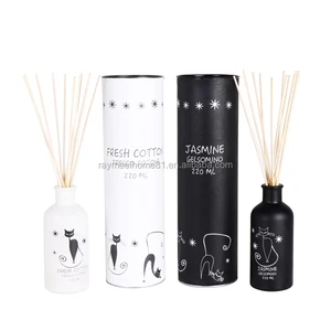 Image of 220ml colored glass bottle natural sticks strong fragrance aroma custom reed diffuser in round paper tube gift packaging