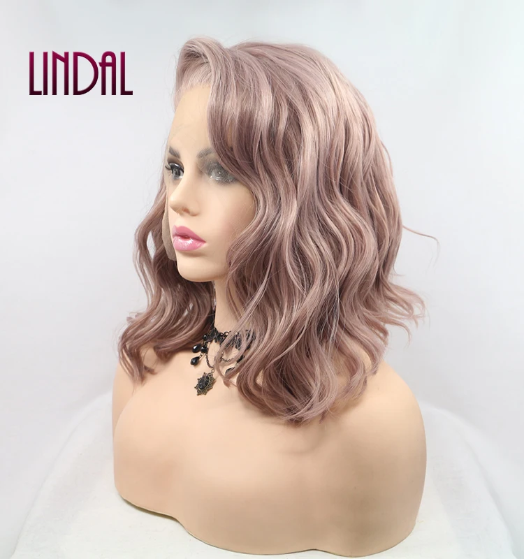 

Synthetic Orange Pink Bob Kinky Curly Lace Front Hair Wig