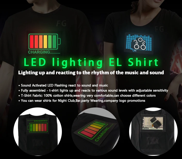 Customized Led T Shirt Led Flashing T Shirt Sound Activated Led T Shirt