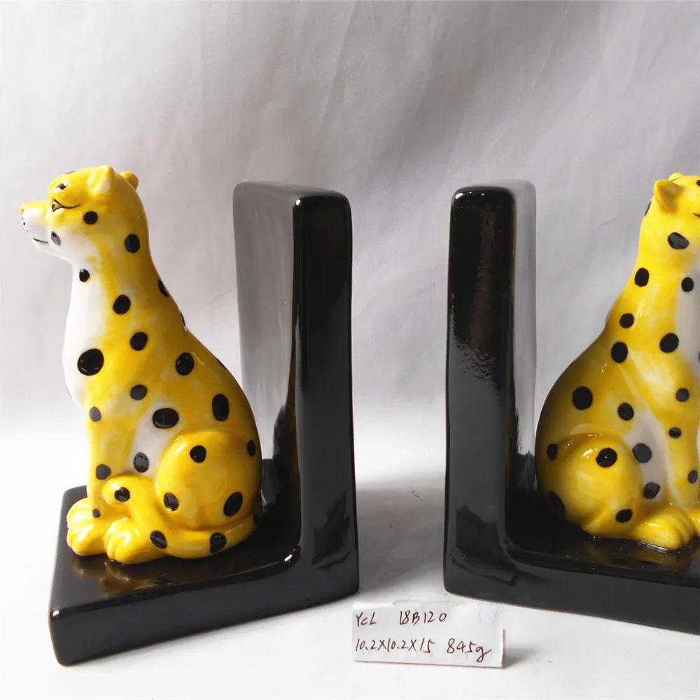 Js Ceramic Black Bookends Leopard Shape Hand Painted Ceramic Desk
