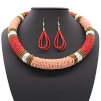 

Glass Beads Woven Handmade Fashion african women bead necklace and Earring Jewelry set 18 inches collier femme africain