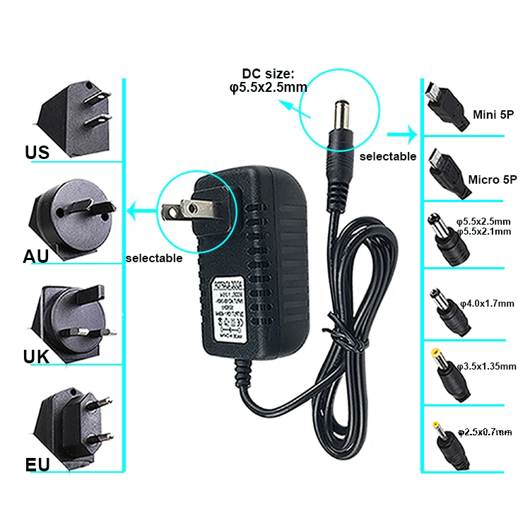 
power adapter input 100 ~240v AC DC adaptor 12v power adapter 1a with EU UK US AU plug 