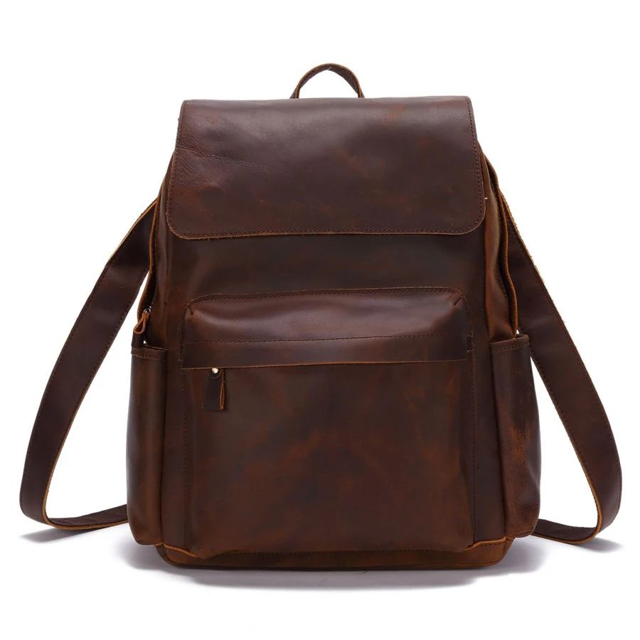 

In Stocks Customs Laptop Backpacks Crazy Horse Leather Bag women Dark Brown 100% Genuine Leather Backpack, Customized