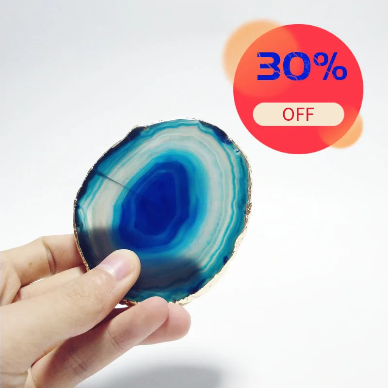 
2019 new design gold plated agate slices blue wholesale 
