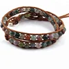 6mm Amazonite Bracelet, India Agate Stone Beads Wrap Bracelet ,Women Leather Cord Bracelet