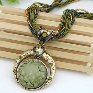 Vintage Necklace Jewelry Fashion Popular Retro Bohemia Style Multilayer Beads Chain Crystal Grain Pendant Necklace 2