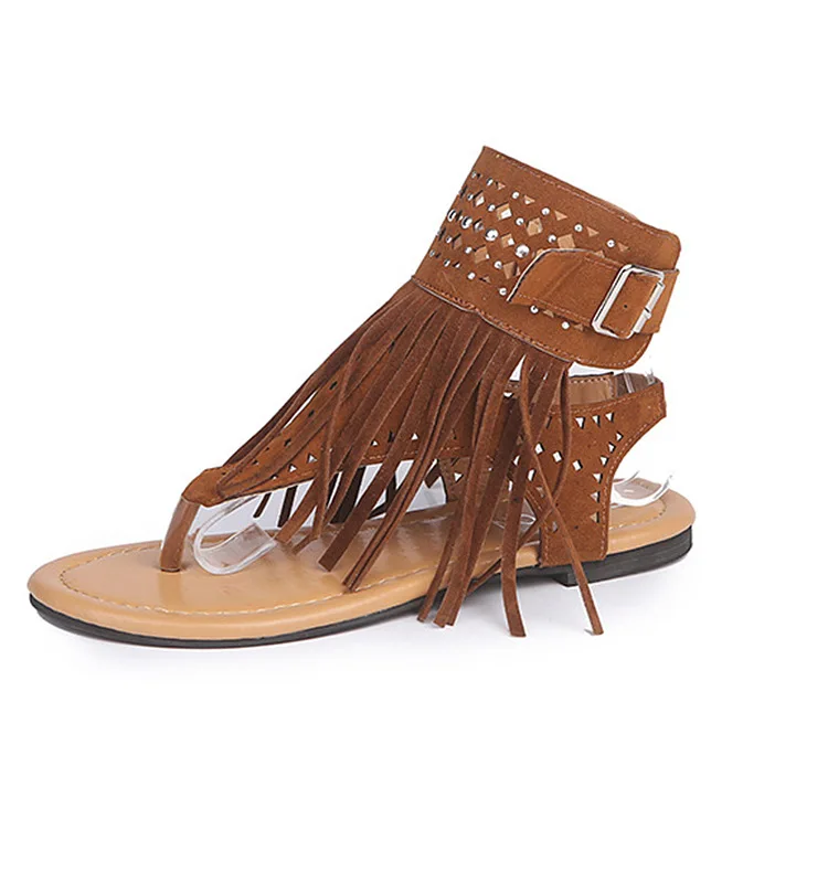 

Bohemia Lady Summer Sandalias Thong Slip On Tassel Fringe High Quality Suede Leather Boots Sandal Femme Shoe Plus Size 35-43, As shown