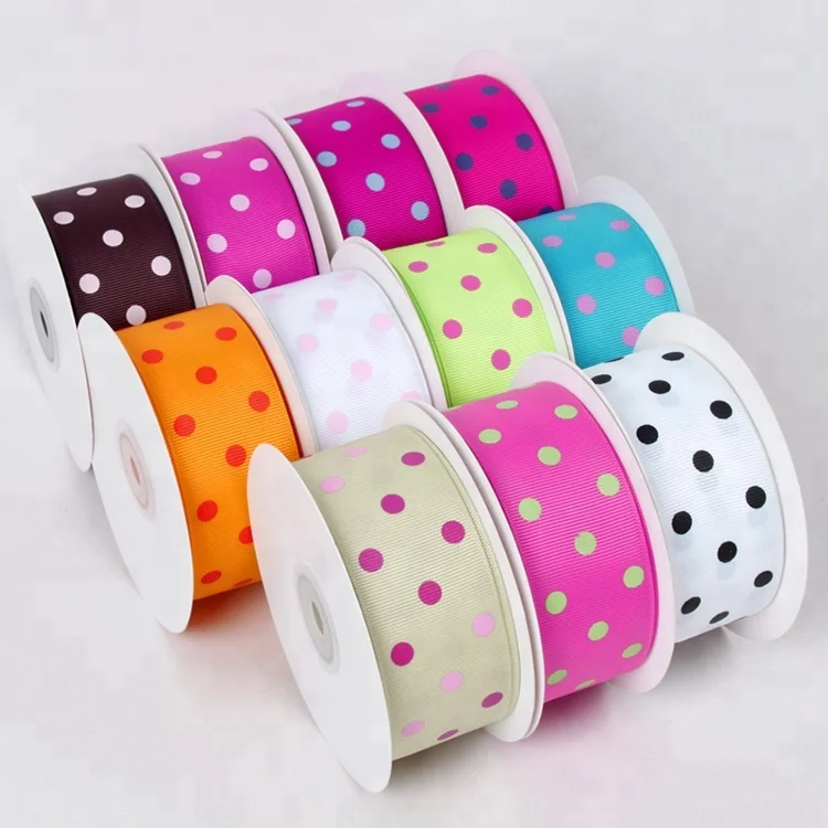 

Spot wholesale custom logo 25mm 1 inch double sided print polka dot grosgrain ribbon for flower wrapping, 196 colors