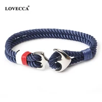

Nylon string silver anchor bracelet stainless steel hook men bracelet custom logo