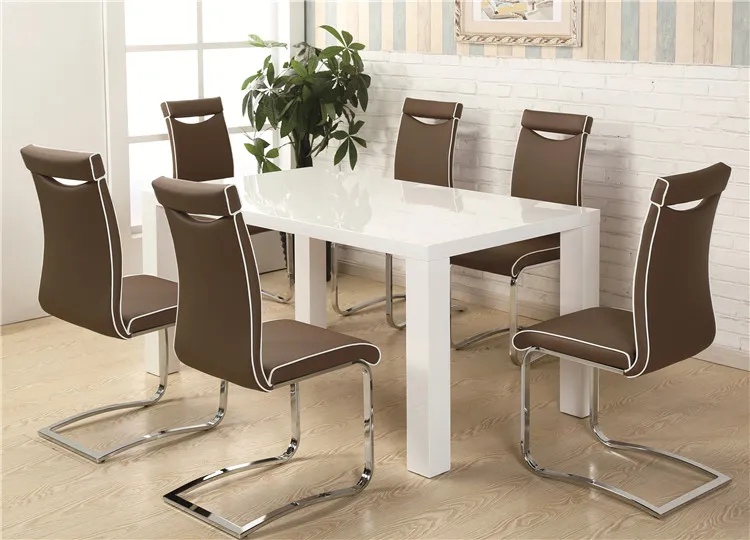 Modern popular Home Furniture  Dining Room Sets High Gloss White dining table with chairs