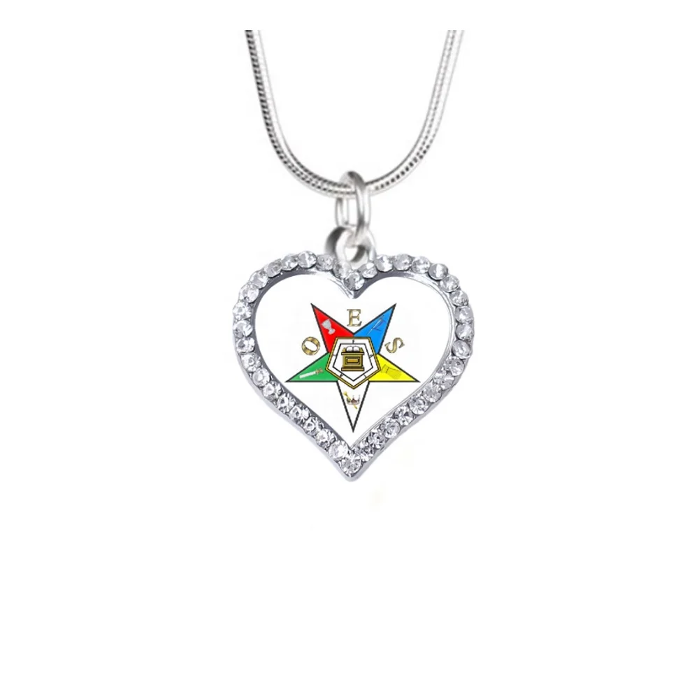 

The order of the eastern star greek letter sorority fraternity jewelry heart shape oes enamel charms necklace