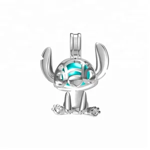 Lilo and Stitch franchise pearl cages pendant 925 sterling silver cartoon Character hollow cage necklace jewelry settings