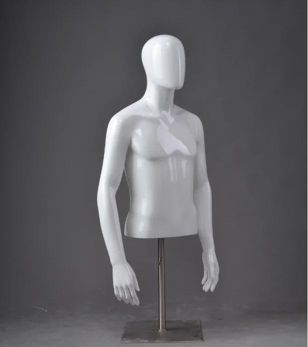 Lifelike White Fiberglass Custom Upper Half Body Form Cloth Men Male Torso Mannequin With Arms 1319