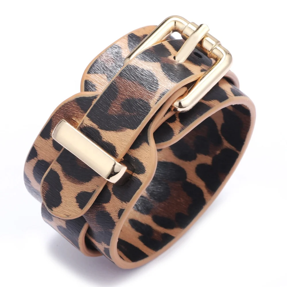 

Korea Fashion Jewelry Ladies Dress Decoration Adjustable Metal Buckle Wide Leather Wrap Bracelets, Red;blue;orange;brown;grey;black;leopard