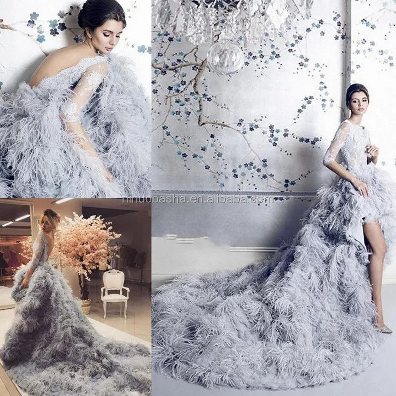 

NW1154 Hot Luxury Customize Ostrich Feather Wedding Dresses Backless Bridal Gowns