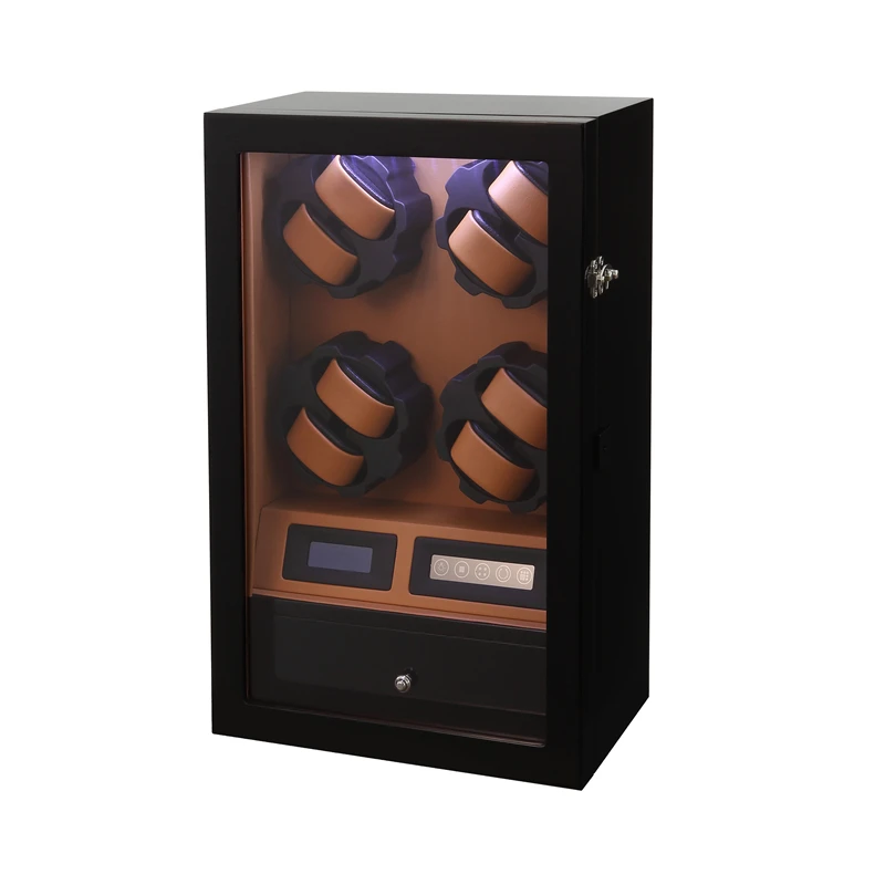 

China factory luxury mabuchi motor automatic rotation function wooden watch winder for mechanical watches collection 8+5, Black/customized