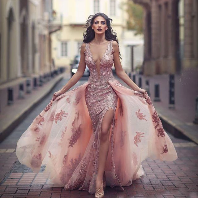 

Luxury Formal A-line Evening Gown Sequins Beading Crystal Mermaid Women Sexy Evening Dress 2019, Customized colors