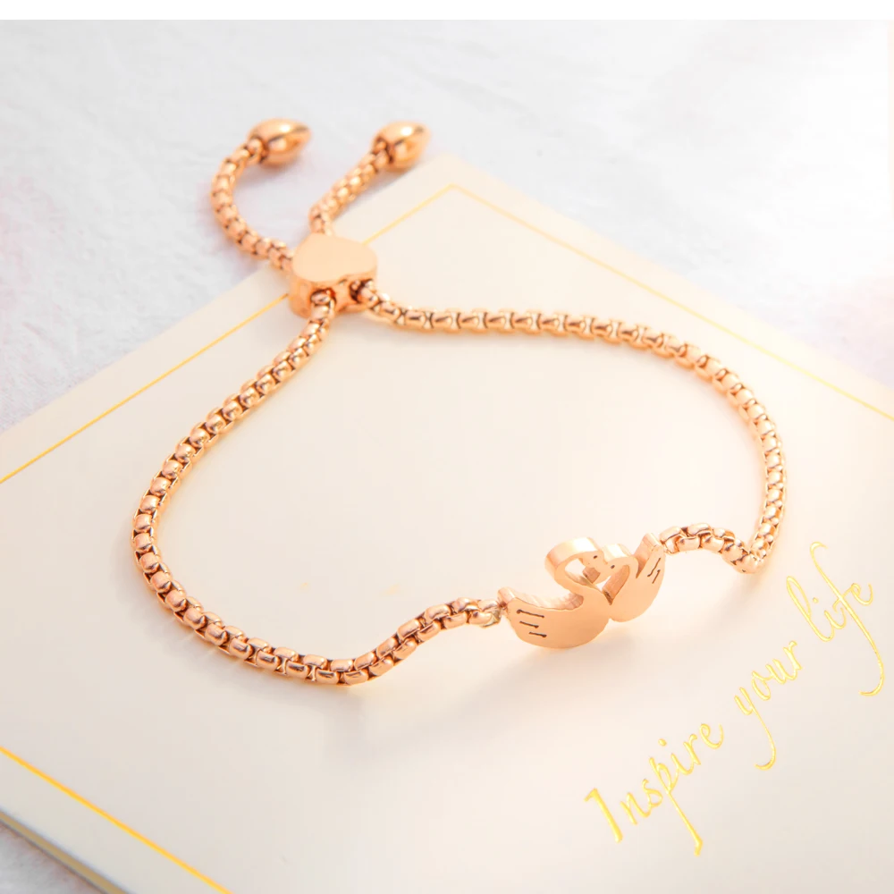 MICCI new designs romantic ladies jewelry stainless steel adjustable swan bracelet rose gold