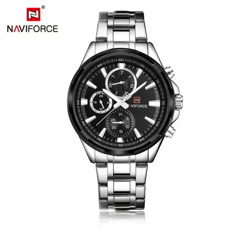 

NAVIFORCE Watch 9089 Stainless Steel Quartz Wristwatch 24 Hour Date Sport Waterproof Mens Watch Relogio Masculino, 5 color for choice