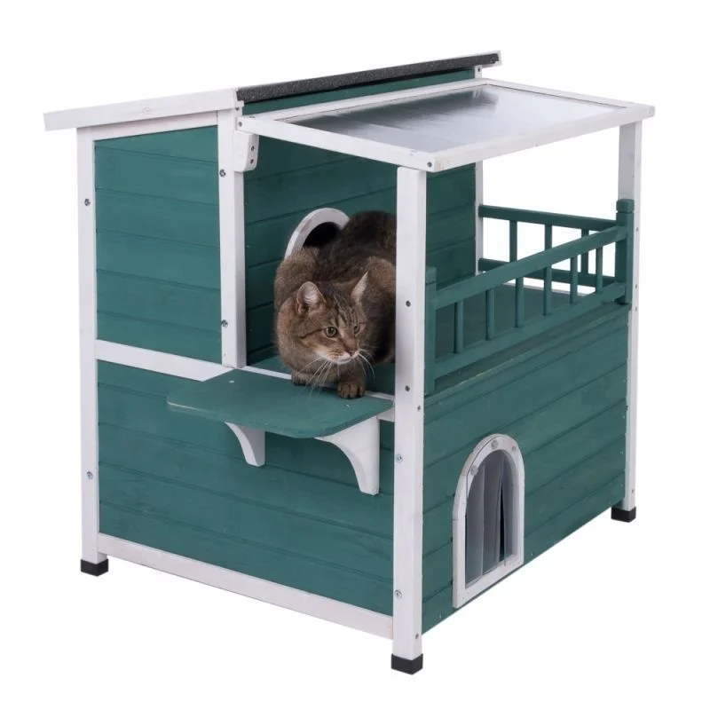 

Weatherproof Cat Outdoor House Shelter Pen Kennel Enclosure With Sunroof Wooden cat cage