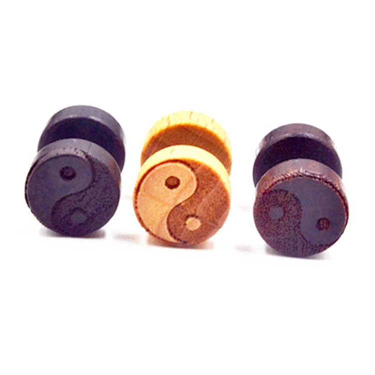 

New Arrival popular Yingyang earrings wooden fake plugs, Three color available