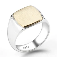 

925 Sterling Silver Simple Elegant Gold Color Square Plating Brushed Men Wedding Engagement Jewelry Man Ring