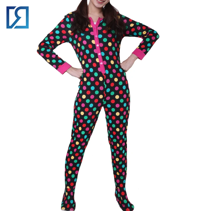 Mode Fleece Dot Gedrukt Een Stuk Pyjama Sexy Custom Volwassen Onesie